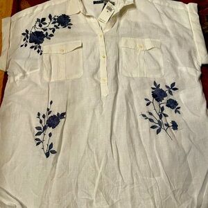White Floral Embroidered  women’s tunic top